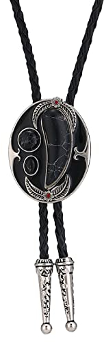 DELIGUO Bolo Ties Krawatte Für Herren - Vintage Natural Türkis Blume Blatt Anhänger Krawatte Schmuck, Western Cowboy Herren Damen Leder Seil Halskette Zubehör, Schwarz, Einheitsgröße