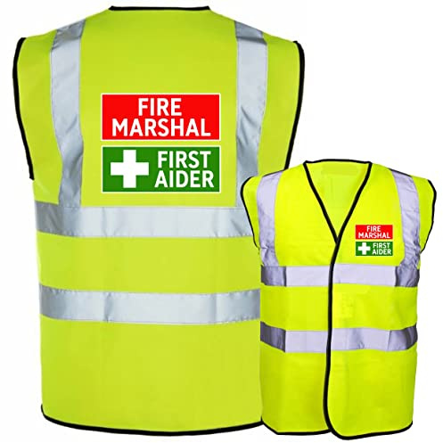 Fire Marshal First Aider Combined Yellow Hi Vis Viz Reflective Safety Vest Waistcoat, Reflective High Visibility, supplied by Simply Hi Vis Clothing UK