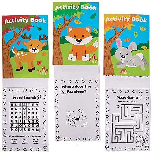 Baker Ross FX157 Waldtiere Mini Aktivitäten Bücher-12er Pack, Puzzles und Malen nach Zahlen für Kinder ab 3 Jahren, Mittel