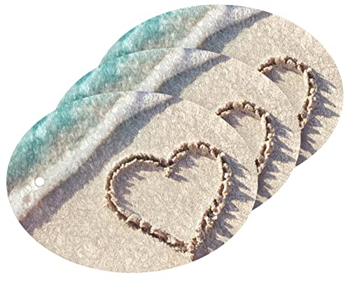 Kcldeci 3 Stück Küchenschwämme, Herz am Strand, Reinigung, kratzfest, wiederverwendbar, Mikrofaser-Schwamm für die Reinigung im Haushalt