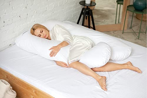 MKS Jumbo XXL Seitenschläferkissen Baumwollbezug I Multifunktionales Komfortkissen I Schwangerschaftskissen XXL Stillkissen für Seitenschläfer I U Form Kissen Body Pillow Schlafkissen Oeko-TEX®