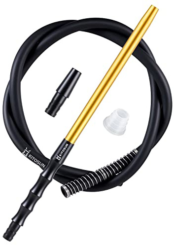 Kitosun D-Hose Hookah Hose Set – Premium Shisha Accessories 1.1ft Long Detachable Aluminum Mouthpiece Handle | 5ft Silicone Pipe | Hookah Adapter | Anti-Kinking Spring | Silicon Grommet (Gold)