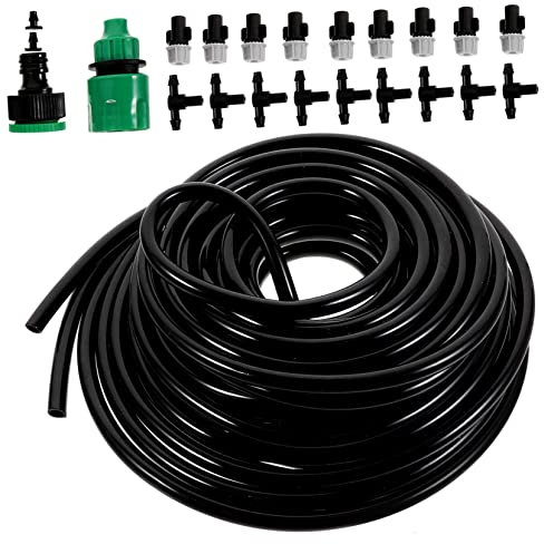 YARNOW Kit D'irrigation Goutte à Goutte 10m, Système D'arrosage pour Plantes, 33 Pièces, Têtes Réglables en Plastique Noir pour Jardin