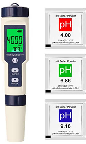 Irfora Testeur de qualité de l'eau 5 en 1 multiparamètres professionnel PH/EC/TDS/saline/thermomètre/testeur numérique multifonction de qualité de l'eau
