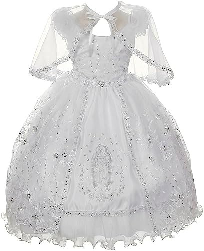 iGirlDress Little Girls White Organza Rhinestone Baptism Cape Dress #386 Size 2