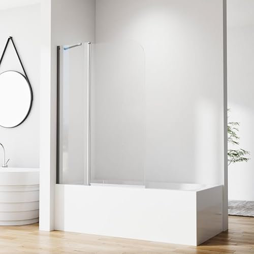 Duschwand für Badewanne 100x140cm 2-teilig Glas Faltbar Duschabtrennung Badewanne, Goezes 100cm Duschtrennwand mit seitenwand Badewannenwand Glastrennwand aus 6mm ESG Nano Sicherheitsglas