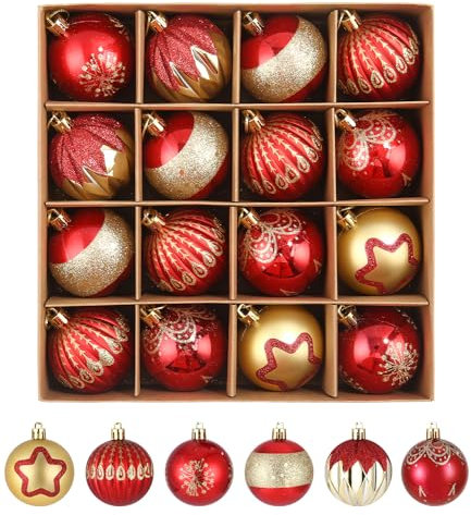 SOBEAU Weihnachtskugeln Kunststoff,Weihnachtsdeko,Weihnachtsbaumschmuck,Christbaumkugeln,Plastik Weihnachtskugeln,16 Stück Weihnachtskugeln,An Einem Weihnachtsbaum Hängen (rot)