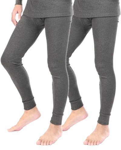 BestSale247 Confezione da 2 mutande termiche da uomo lunghe e calde con interno morbido (grigio scuro mélange, confezione da 2, L)