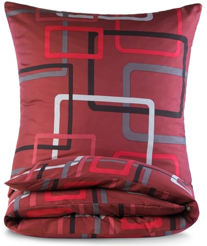 Kuscheli Bettwäsche 200x200 3 teilig - Mikrofaser Bettbezug 200x200 cm + 2 x Kissenbezug 80x80 cm - atmungsaktiver Stoff mit Reißverschluss - Einzelbett - modernes Design Rot