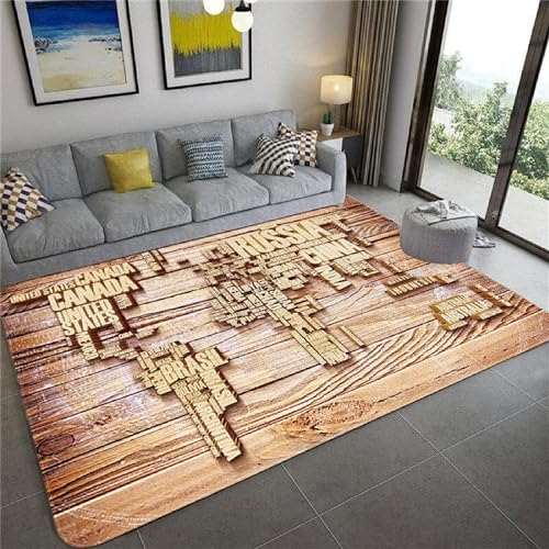 3D Modern Weltkarte Mit Holzmaserung Kinder Jungen Teppich Schlafzimmer Dekorativ Kinderzimmer Wohnzimmer Matten Krabbelmatte Weichem Flanell Kinderteppiche 200 X 300 cm - Leicht Zu Reinigen -5B3I6L2
