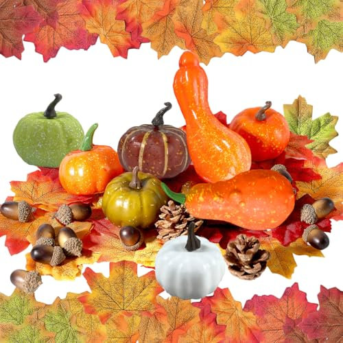 50 Pezzi Zucche Artificiali, Set di Decorazioni Zucche Autunnali, Decorazione Autunnale di Zucca Artificiale, Zucche Decorative, per Raccolto Autunno decorazioni di Halloween Ringraziamento