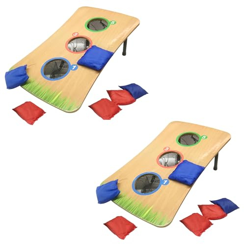 2er Set Sitzsack-Wurfspiel Set - 2 x Cornhole Boards aus Holz mit 12 Sitzsäcken - Indoor & Outdoor Garten Wurfspiel für Kinder, Erwachsene & Familie - 2-4 Spieler Klassisches Maisloch-Set mit