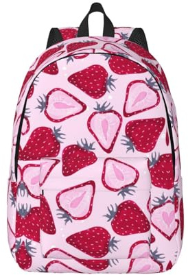 WURTON Grand sac à dos décontracté imprimé fraise pour ordinateur portable, sac à dos pour ordinateur portable, sac de voyage pour femme et homme, noir, Small