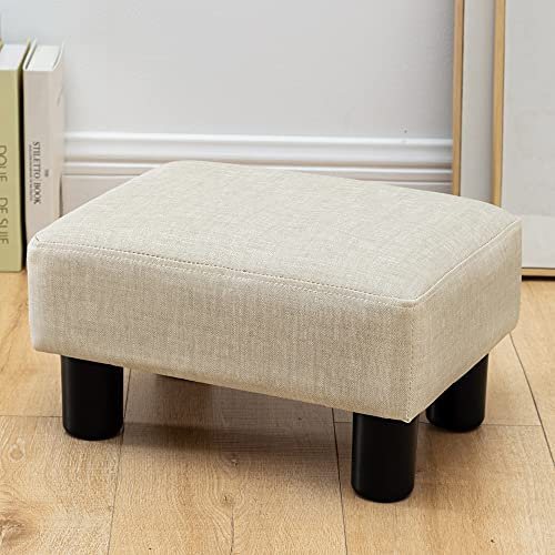 LUE BONA Fußhocker Sitzhocker, Fußstütze aus PU-Leder, Kleiner Ottomane mit Rutschfesten Plastikbeinen, Moderner Rechteckiger Fußhocker, Kleiner Tritthocker für Schlafzimmer und Wohnzimmer, Beige