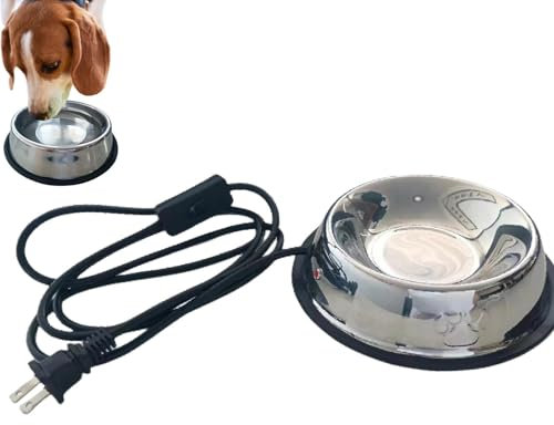 Bol de Nourriture chauffé pour Animaux de Compagnie, Bol d'eau chauffé pour Animaux de Compagnie en Plein air | Plat d'arrosage sans Gel en Acier Inoxydable | Bol Chauffant pour Animaux de