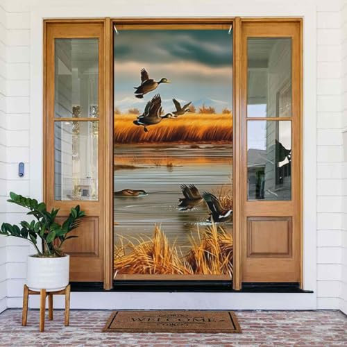 Jagd fliegende wilde Ente 5 bedruckte Türbanner Stoff hängende Türabdeckung Hintergrund Poster für Zuhause Haustür Urlaub Party Dekorationen