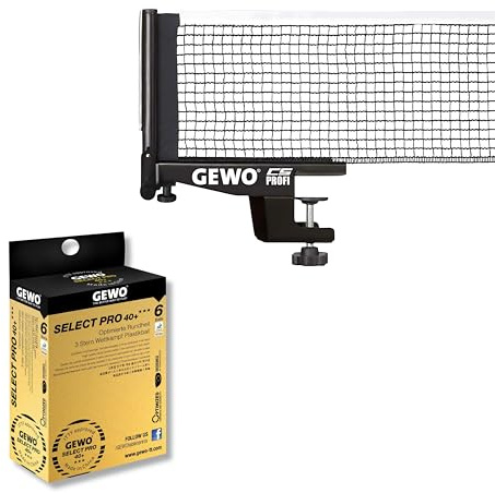 GEWO CS Profi Tischtennisnetz - Professionelles Tischtennis-Netz für die Tischtennisplatte - Massive Metallgarnitur mit Höhenverstellschraube und strapazierfähiger Netzstruktur, schwarz, 183cm lang