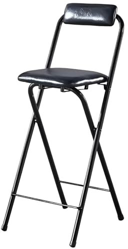 Sgabello pieghevole portatile nero con schienale, sedia da bar per esterni e interni, per adulti, altezza da bancone, con capacità di 115 kg (65 cm)