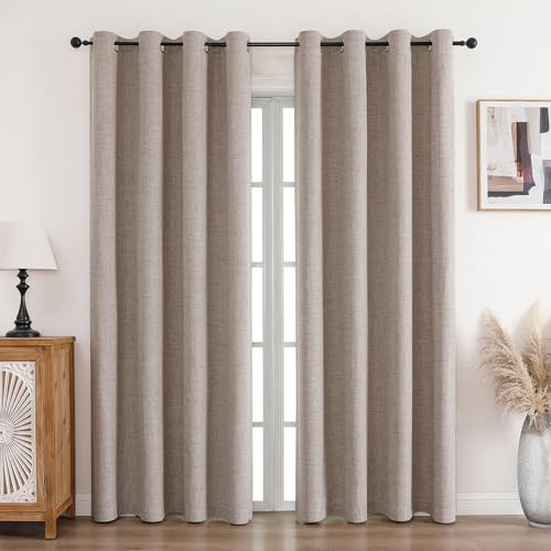 CUCRAF 100% Blackout Curtains Linen 90 Inch Drop 2 Panels Soft Texture Energy Saving Sun Blocking Thermal Eyelet Curtains for Bedroom Living Room 90 X 90 Inch