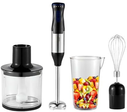 AIZYR Batidora De Mano Batidora De Mano De Inmersión Eléctrica, Batidora De 5 Velocidades con Picadora De 500 Ml, Vaso De 700 Ml para Picar Carne, Batidos Y Comida para Bebés