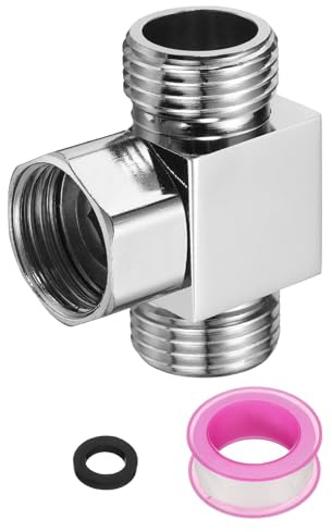 sourcing map G1/2 Shower Diverter Valve 3 Way, Stainless Steel Bidet T Adapter Connector Hose Fitting Tee with PTFE Tape and Gasket for Bidet Angle Valve Hose Toilet Faucet, （46mm,Silver