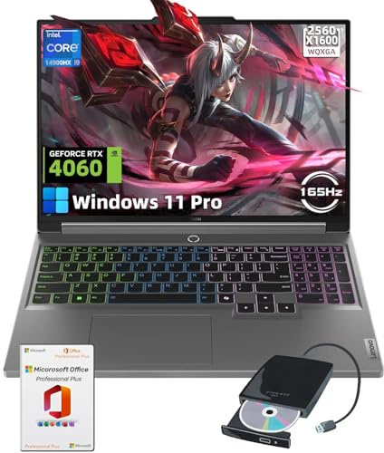 Lenovo Legion 5i Gaming Laptop - 16 WQXGA 165Hz Display, Intel i9-14900HX(24-Core), 64GB DDR5, 1TB SSD, GeForce RTX 4060, Backlit KB, WiFi 6E, Win 11 Pro & MS Office Lifetime, w/External CD/DVD Drive