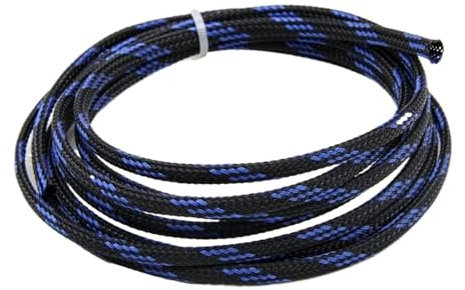 CYMMIYT Cable Sleeves 2m Insulated Braid Sleeving 2/4/6/8/10/12/14/16/20/25/30/40mmHigh Density Wire Wrap Sheath Protection Black Red Cable sleeve for Power Cord Audio Video Cable(Black Blue,8mm)
