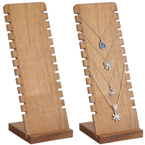 PH PandaHall 2 juegos de 12 ranuras para collares, soporte de madera para collares, exhibidores de collares, soportes de joyería, tableros de exhibición de mesa para vendedores, venta al por menor