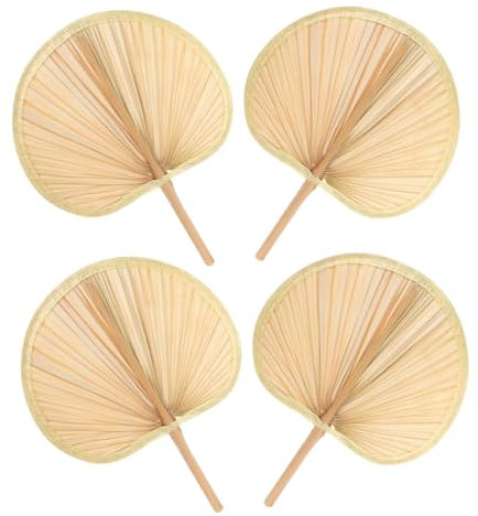 Mobestech Abanico de Hojas de Palma Tejido a Mano Gran Flujo de Aire 4 Piezas, Portátil Adecuado para Verano y Decoración del Hogar