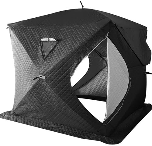 Tenda da sauna per esterni con camino, tenda da pesca isolata per 4 persone, costruzione robusta, design panoramico, facile da installare per campeggio e pesca sulla neve