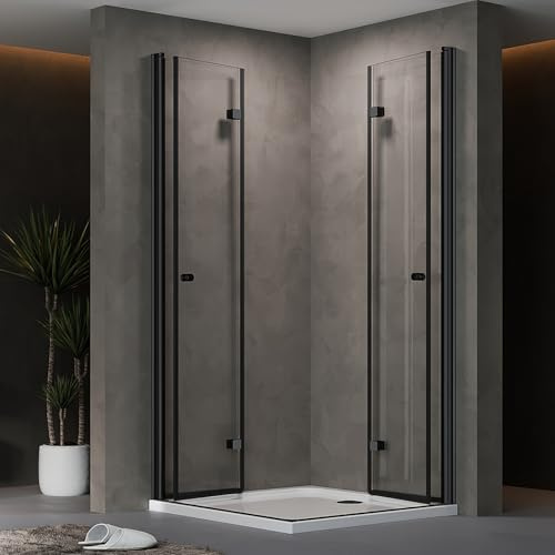 AQUENITH Duschkabine Eckeinstieg Schwarz 75x90x185cm Doppel Duschtür