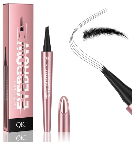 QIC Penna Sopracciglia, Effetto Pelo Matita Sopracciglia Impermeabile & No Transfer, Lunga Durata Up to 12H Matita Sopracciglia Microblading, Cruelty-Free (04 Black)