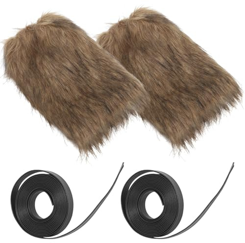 LIFKOME Cubrebotas Vikingos Unisex Con Pelo Sintético y Cálido Calentadores De Piernas Ajustables Para Disfraces Históricos Accesorios Para Cosplay y Eventos Temáticos