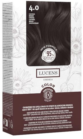 Lucens Umbria - 4.0 Castano, Tinta per Capelli Senza Ammoniaca, Kit Colorazione Permanente Vegan con Estratti Naturali, Azione Lenitiva, Idratante e Protettiva
