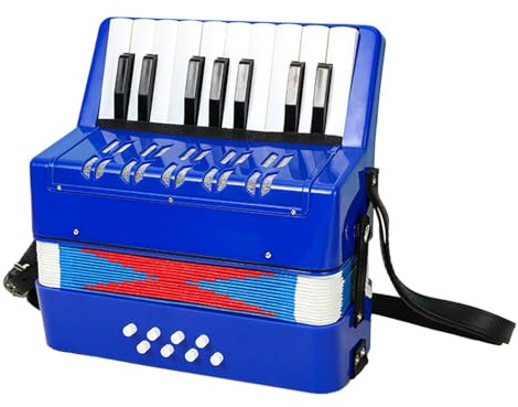 JWQFBC Piano Accordéon Instrument Musical Accordéon Jouet Clavier 17 Touches 8 Basses Matériau Polypropylène avec Sangle Rembourrée Adapté aux Enfants, Bleu