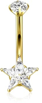 XUU Titanium Belly Button Ring 14G Curved Barbell, Hypoallergenic Navel Piercing Jewellery with Multi-Texture Zircon, 10mm Luxury Floating Belly Piercing (Gold, One Size, Star)