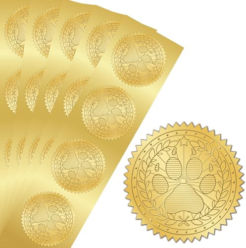 PRESSINART 100 st 5 cm guld tass klistermärke präglad guldfolie tätning tass tryck rund självhäftande prägling medalj dekoration för kuvert diplom certifikat bröllopsfest inbjudningar hälsningskort