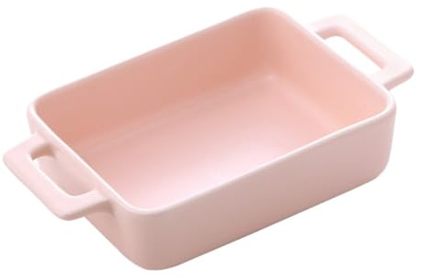 SEWACC Bandeja de Cerámica para Hornear Multiusos Resistente al Desgaste Tamaño Mediano Color Rosa Suave Adecuado para Arroz Queso Gratinado y Pasteles Apta para Horno y