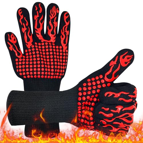 MINGBOLIN 2Pièces Gant Anti Chaleur Résistant à 800°C Gant de Cuisine, Gants pour Four, Gants Cuisine, Grill et Micro Ondes Maison, Protection Contre la Chaleur pour Traitement Thermique Industriel