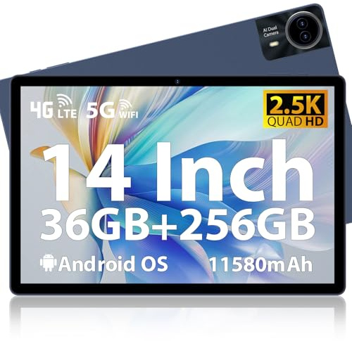 MAXLEGEN Tablet 14 Zoll, 2.5K Touch Display, 36GB RAM+256GB ROM 1TB TF SIM Tablet, 4G LTE+5G WiFi, Octa-Core, 4 Lautsprecher, 13MP, 11580mAh, GMS, GPS, inkl. Pen/Hülle/Kopfhörer