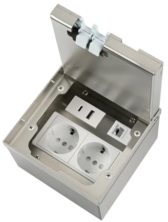 Serbatoio da pavimento, presa a scomparsa per pavimento, presa da incasso in acciaio inox, impermeabile, con 2AC + 1USB+1RJ45