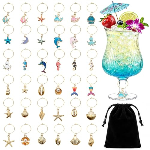 Viicoor Wine Glass Charms, 30 Pieces Christmas Party Tags, Holiday Drink Markers