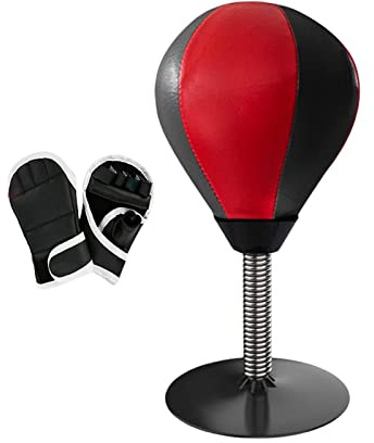 SunsoilGiant Boxsack Set mit Punchingball Trainingsball Handschuhen Und Feder Aus Strapazierfähigem PU Zur Förderung von Reaktion Beweglichkeit Und Auge Hand Koord, Rot Schwarz und Handschuhe
