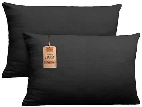 NatureMark 2er Set Jersey Kissenbezüge – Elastisch, weich, atmungsaktiv und hautfreundlich – Waschbare Kissenhülle - 40x60 (ideal für Nackenkissen) – Schwarz