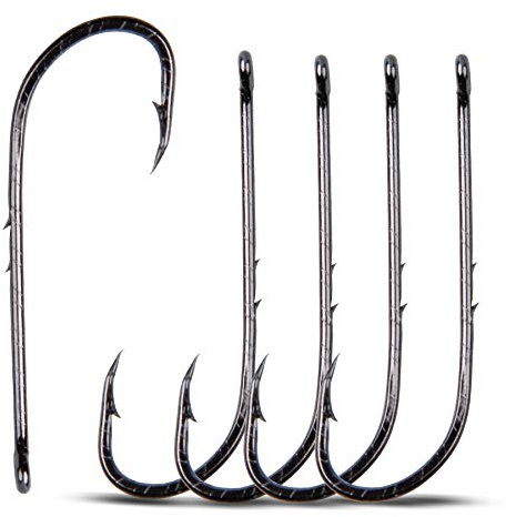 Lot de 100 hameçons à tige barbelée en acier à haute teneur en carbone avec 2 ardillons pour pêche en eau douce et salée (6/0-100 pièces)