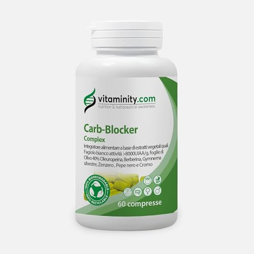 Vitaminity Carb blocker complex 60cpr con Berberina aristata, Fagiolo bianco, Olivo, Gymnema Sylvestre, Zenzero e Pepe Nero – Supporto al Benessere Metabolico - Made in Italy
