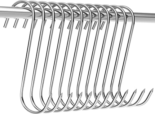 LISOPO 12 Stück S-Haken Fleischerhaken, Fleischerhaken 304 edelstahl Räucherhaken S Hook Silver Räucherhaken Hängen Haken Küchenhaken für Fischfleisch, BBQ, Küche, Grill, Ofen, Fleisch…