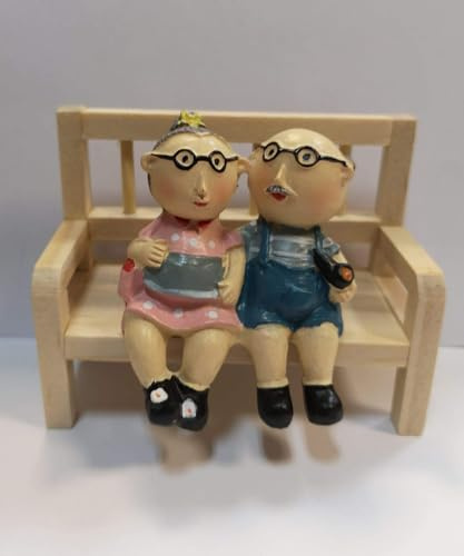 2er Set Mini-Bank ca. 8 cm aus Holz und Oma und Opa, ca. 6 cm Figuren aus Polyresin, Miniatur Bastelset