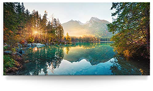 BilderKing Wandbild Wasserfall Hintersee Bayern - 120cm x 60cm Leinwand auf Fertigrahmen + Aufhänger
