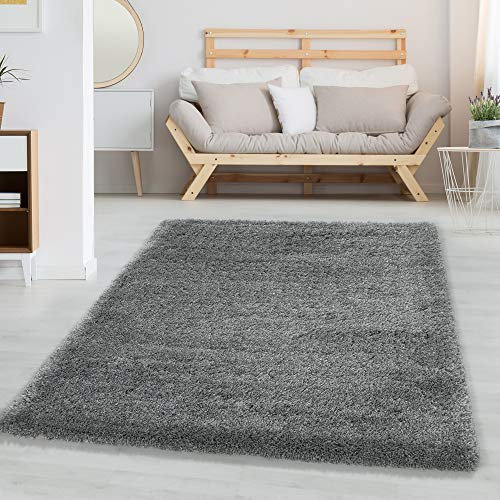 Carpettex Hochflor Teppich Wohnzimmer Shaggy Flokati Modern Einfarbig 240 x 340 cm Hellgrau - Schlafzimmer Weich Flauschig Waschbar Küche Esszimmer - Langflor